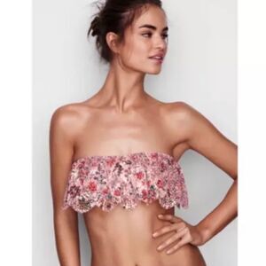 Victoria Secret Strapless Ruffle Flounce Bandeau Floral Bralette Bra Size XS NEW